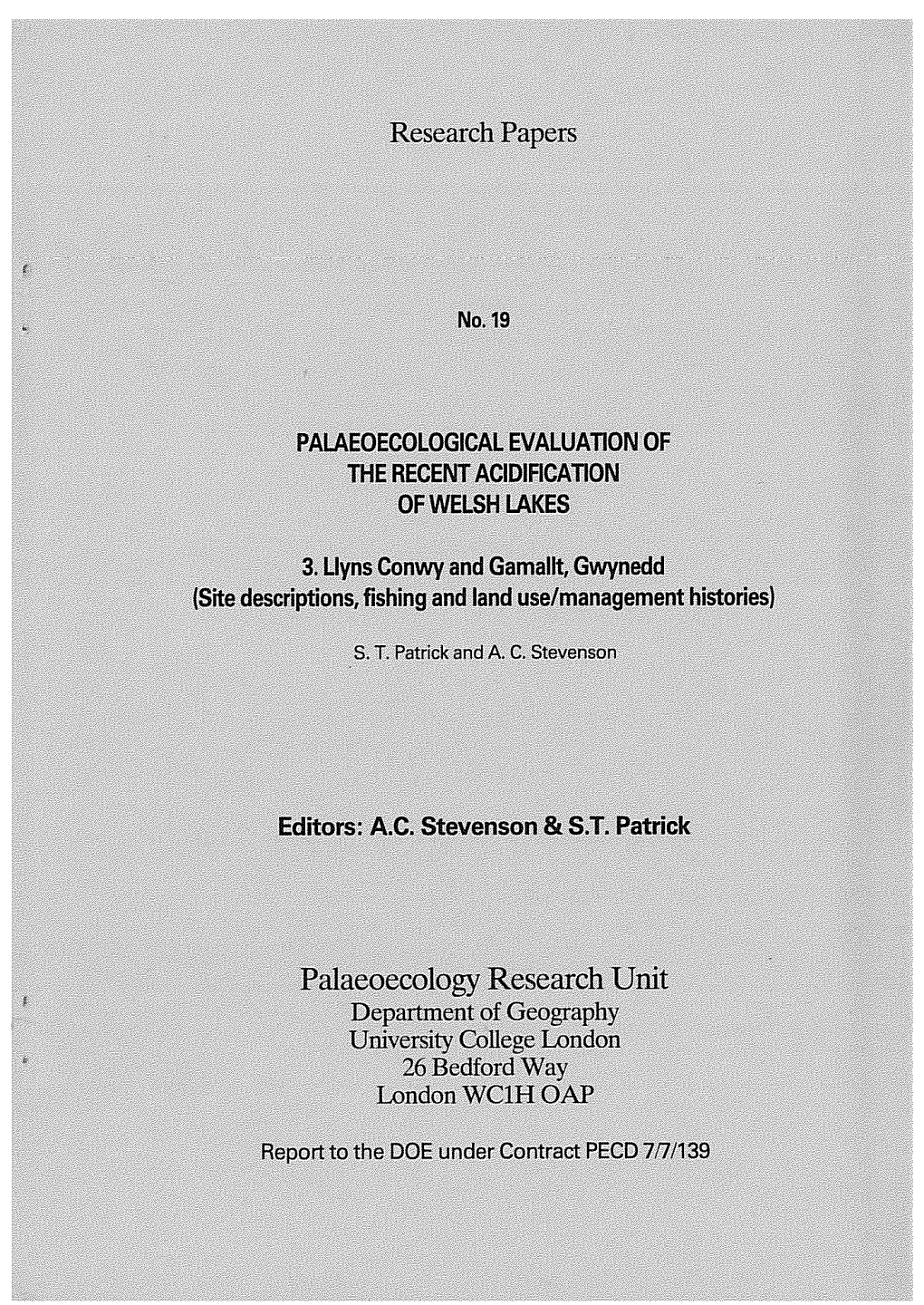 Palaeoecological Evaluation of the Recent Acidification of Welsh Lakes