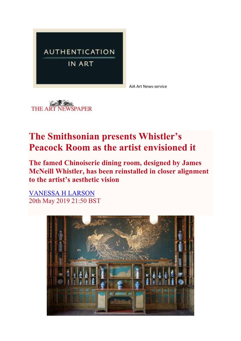 The Smithsonian Presents Whistler's Peacock Room As the Artist