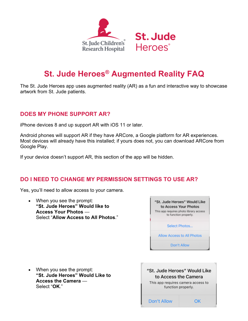 St. Jude Heroes® Augmented Reality FAQ
