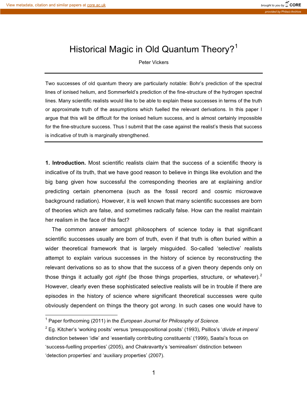 Historical Magic in Old Quantum Theory?1