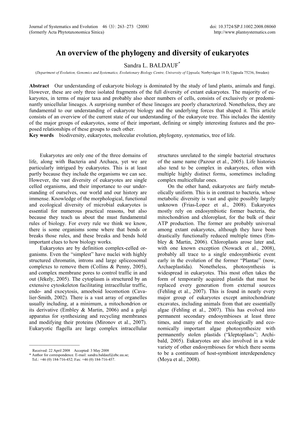 An Overview of the Phylogeny and Diversity of Eukaryotes Sandra L