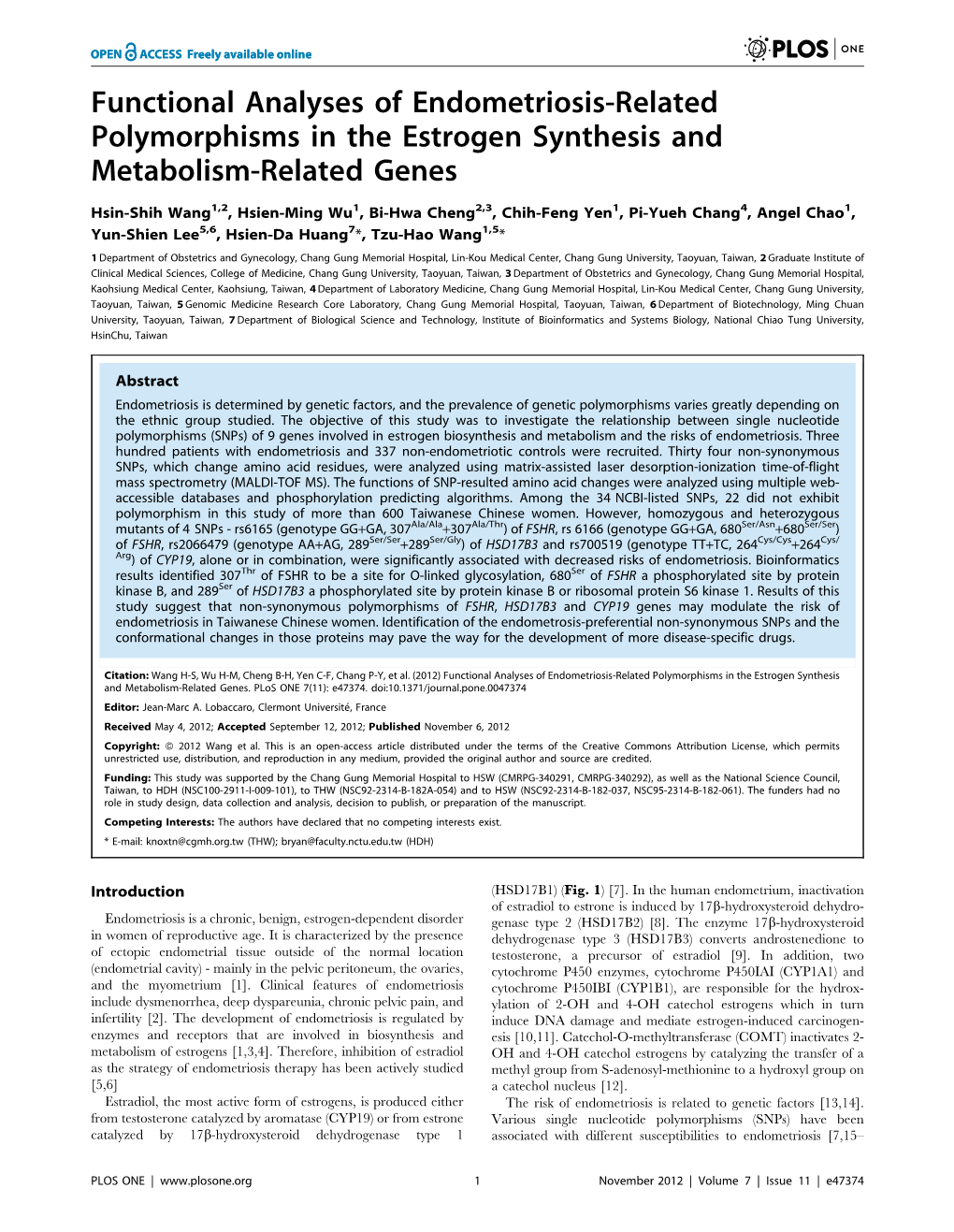 Functional Analyses of Endometriosis-Related Polymorphisms in the Estrogen Synthesis and Metabolism-Related Genes