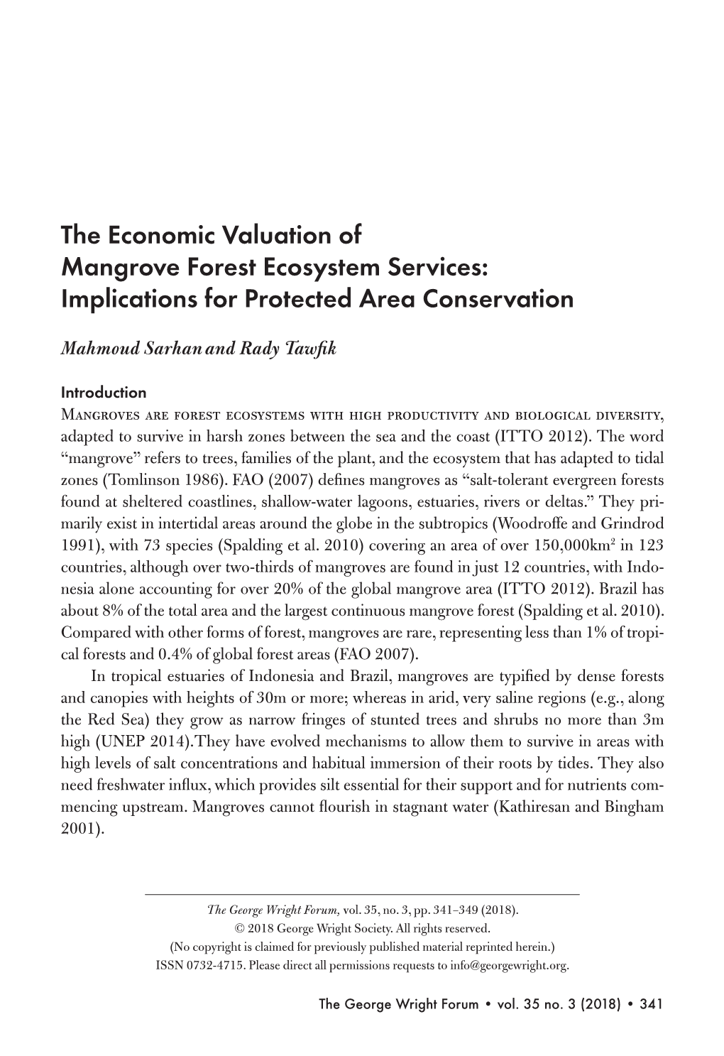 The Economic Valuation of Mangrove Forest Ecosystem Services: Implications for Protected Area Conservation