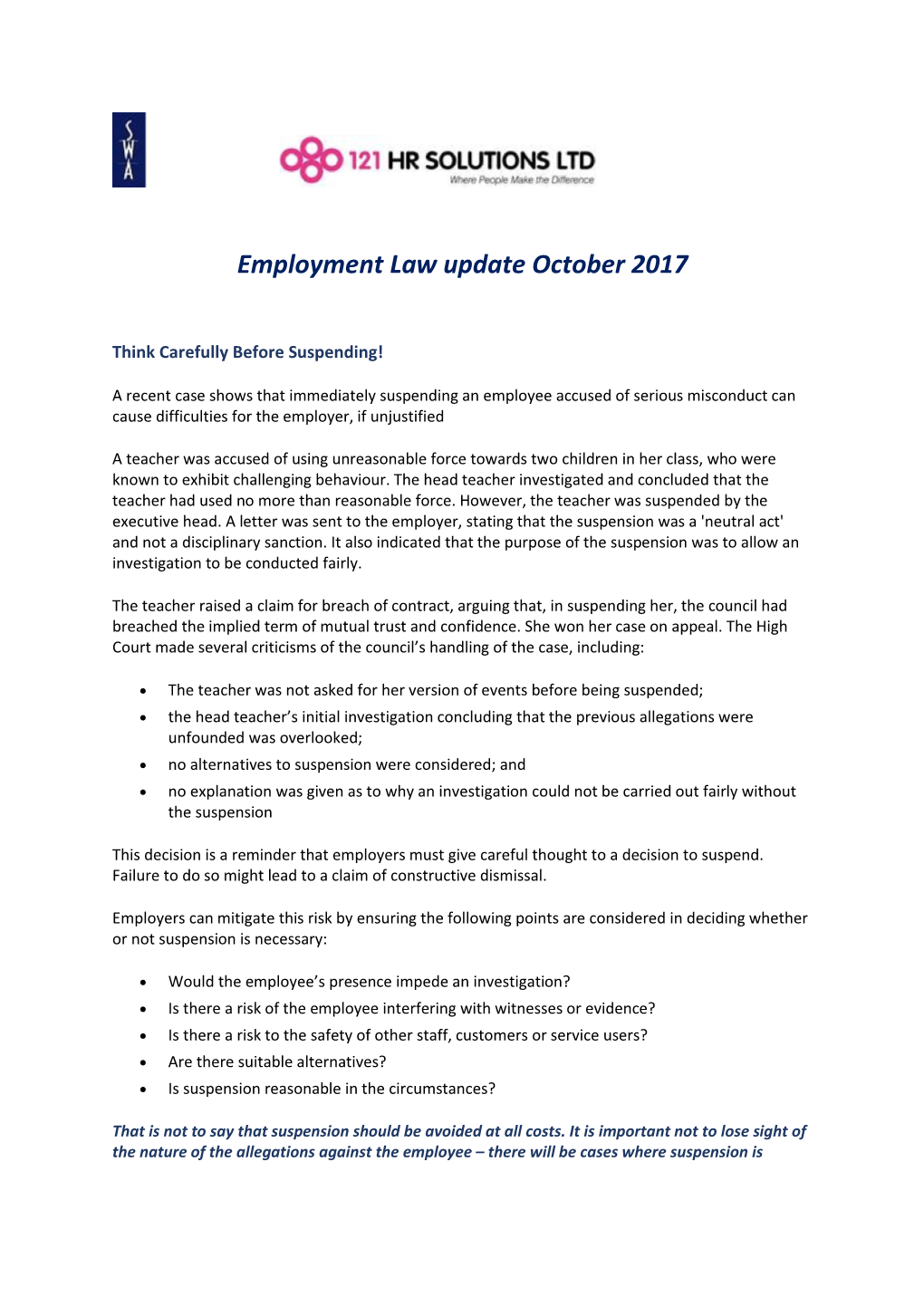 Employment Law Update: October 2017 Download