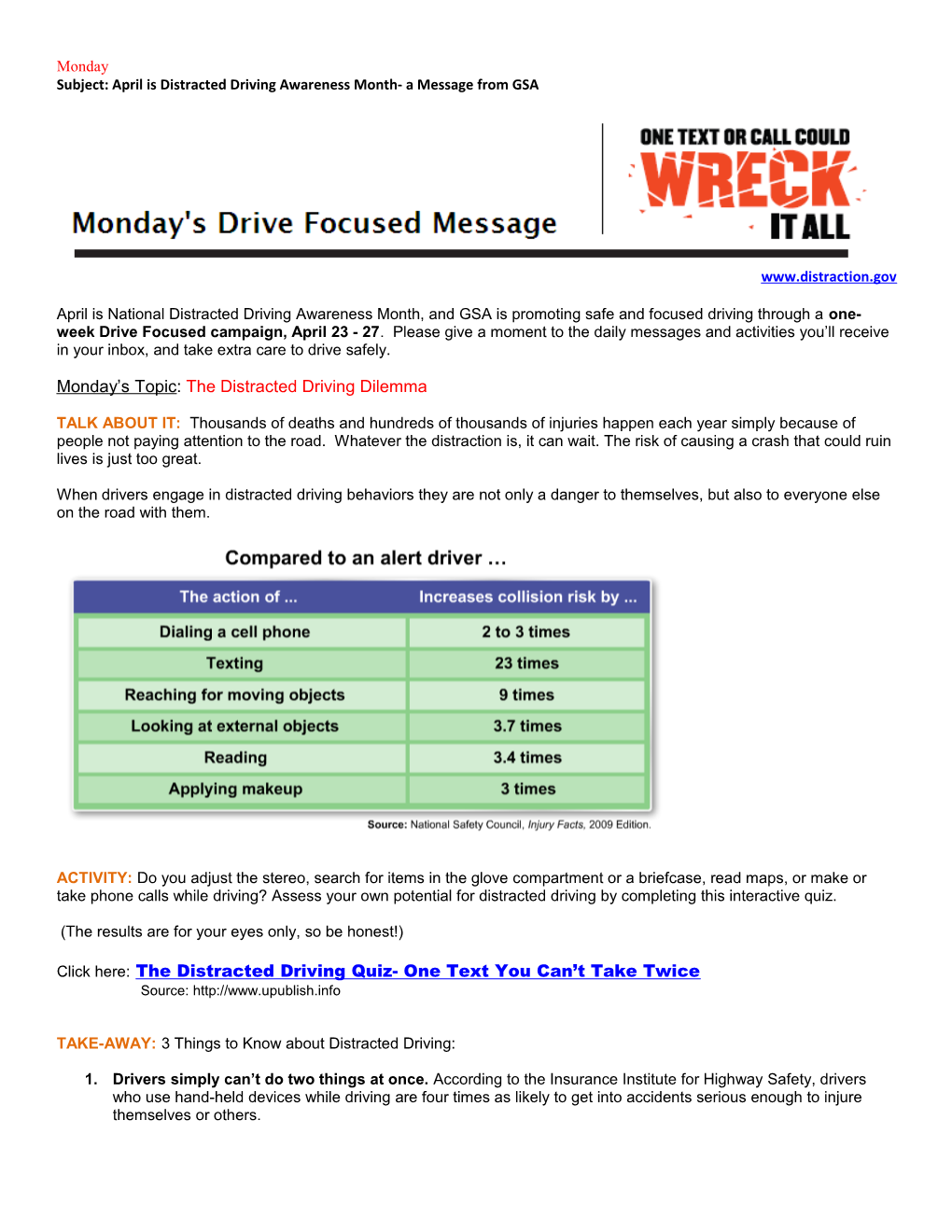 Subject: April Is Distracted Driving Awareness Month- a Message from GSA