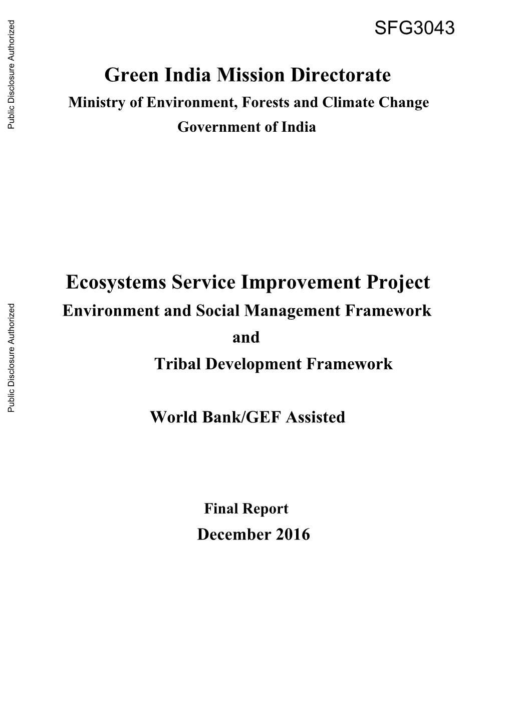 Ministry of Environment, Forests and Climate Change Government of India