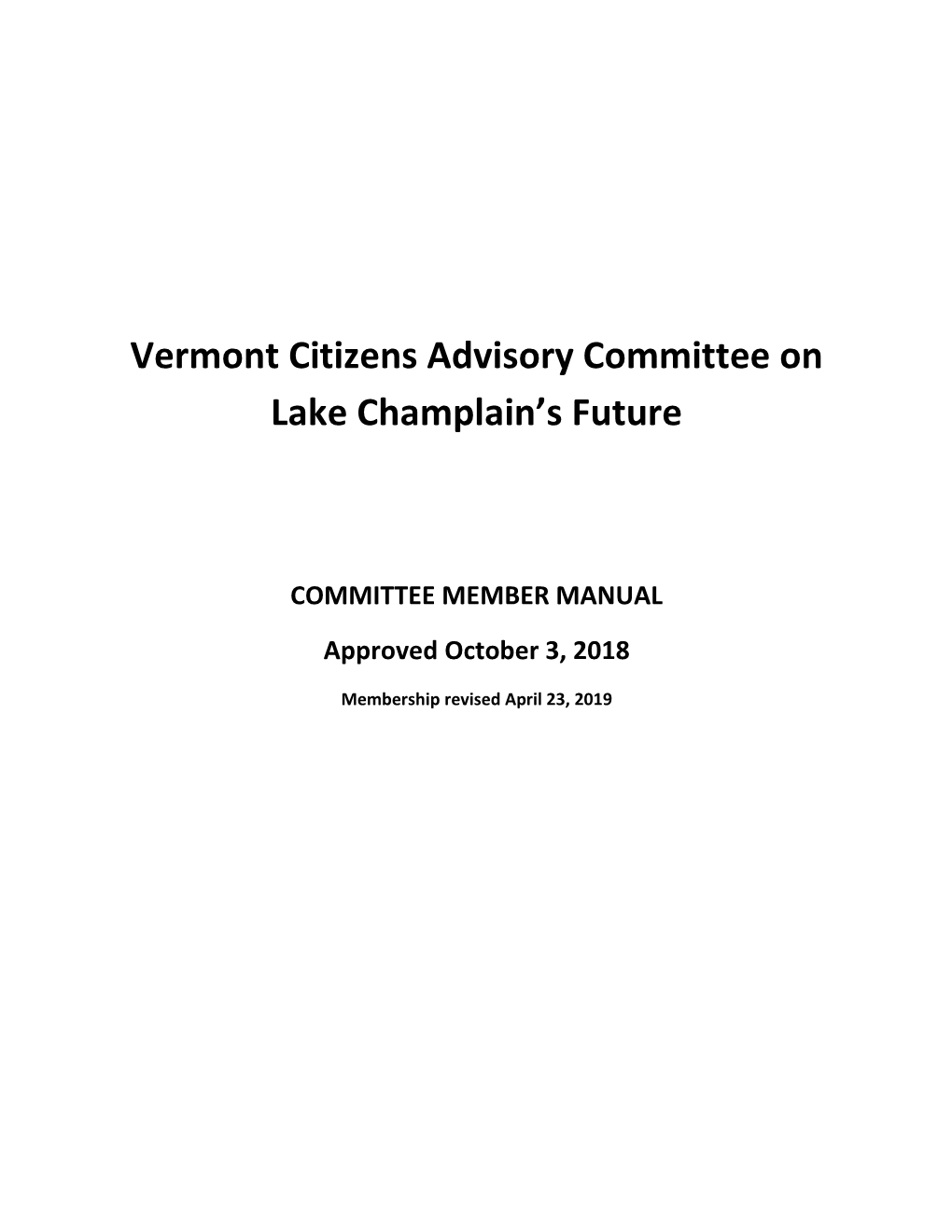 Vermont Citizens Advisory Committee Member Manual