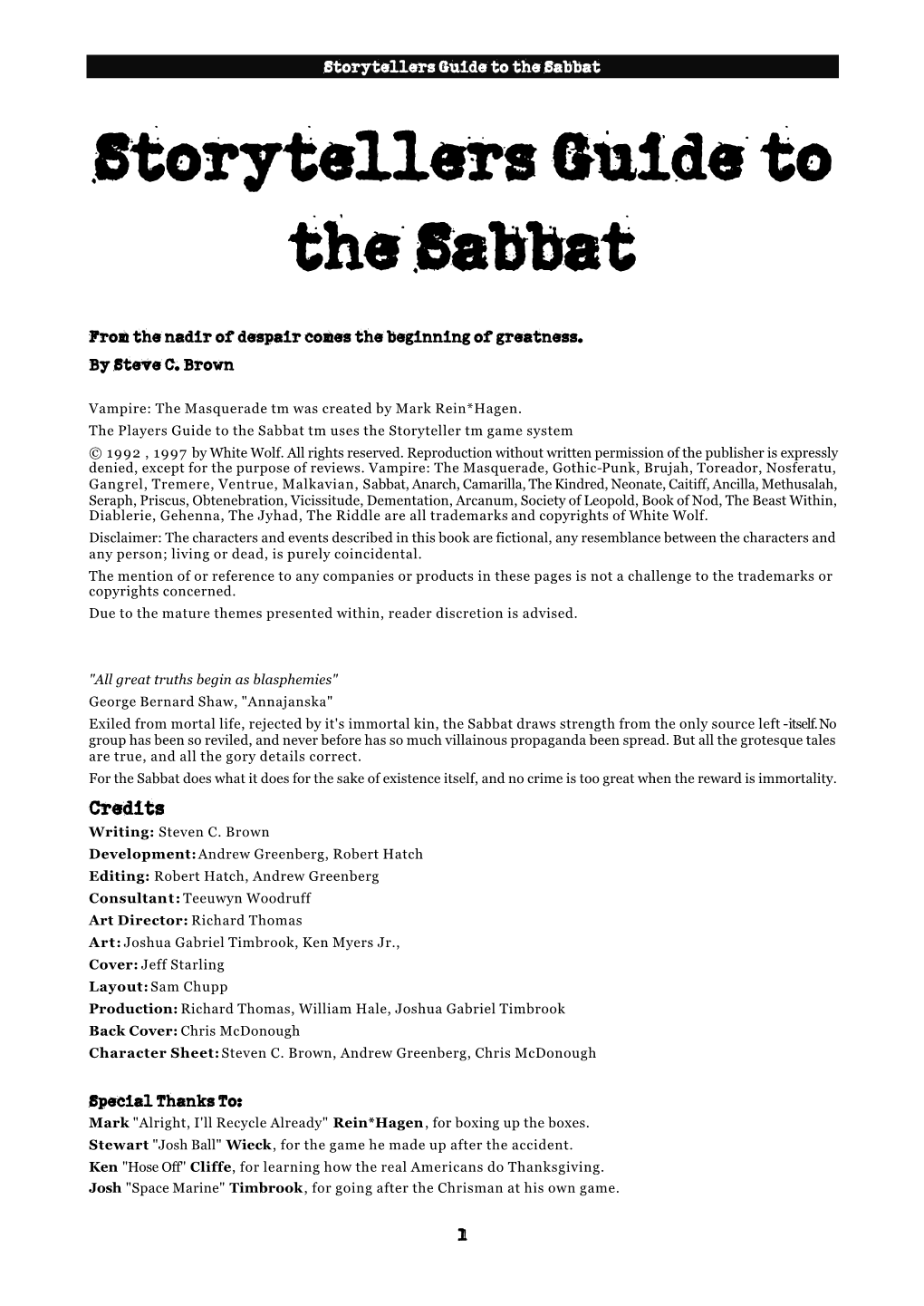 Storytellers Guide to the Sabbat Storytellers Guide to the Sabbat