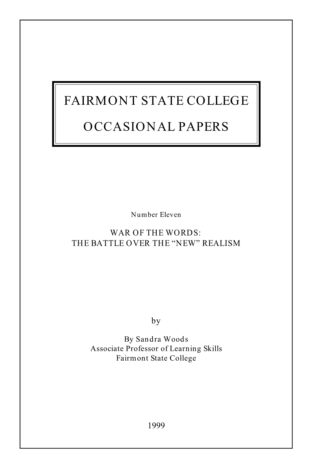 Fairmont State College Occasional Papers