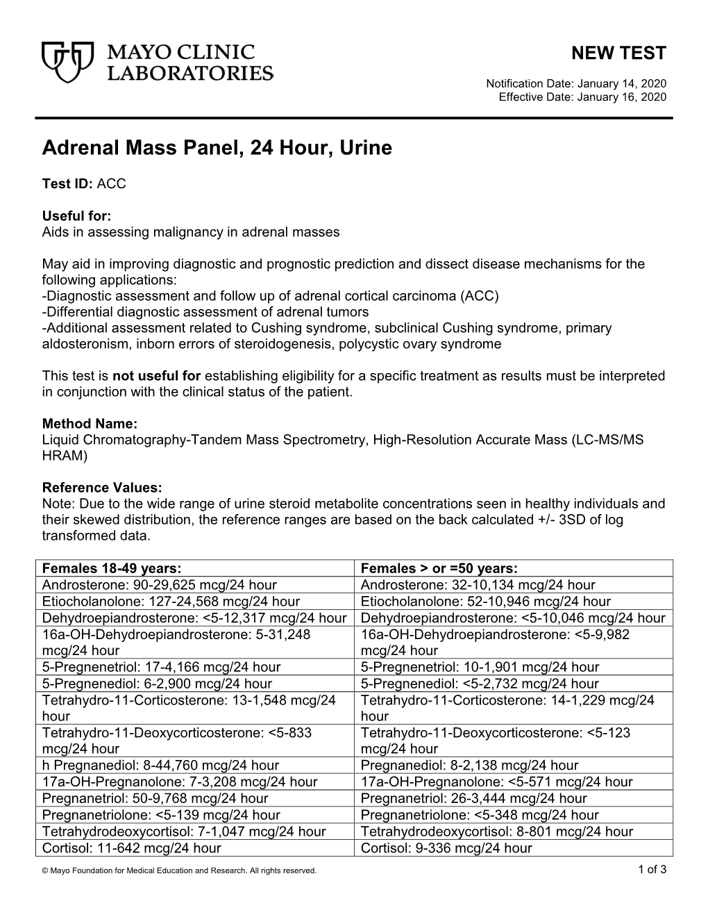 Adrenal Mass Panel, 24 Hour, Urine