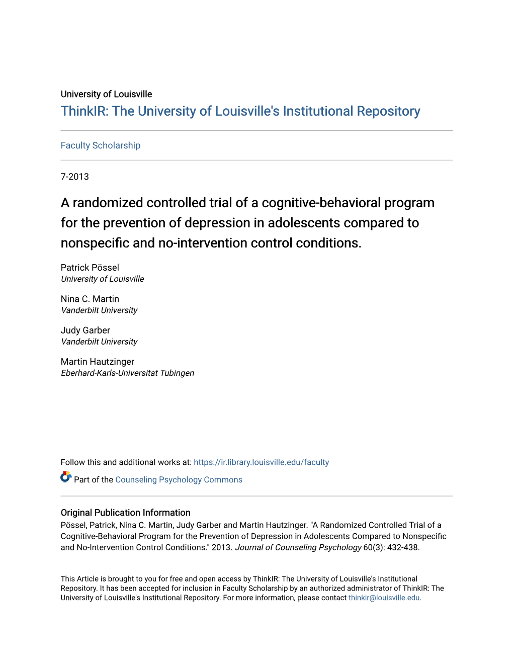 A Randomized Controlled Trial of a Cognitive-Behavioral Program For