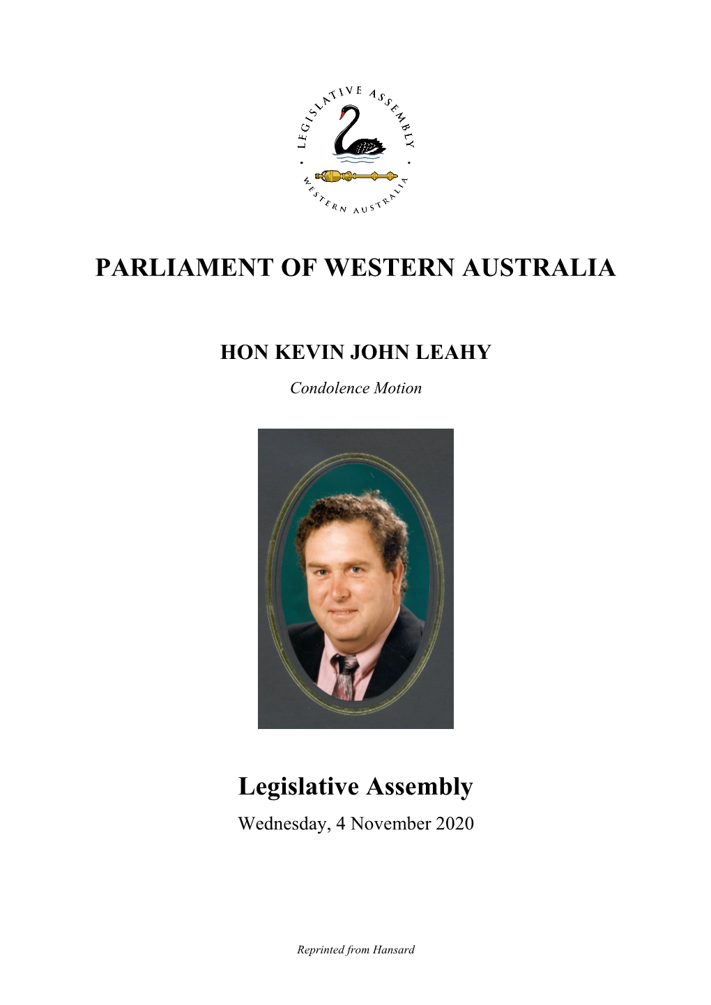 PARLIAMENT of WESTERN AUSTRALIA Legislative Assembly