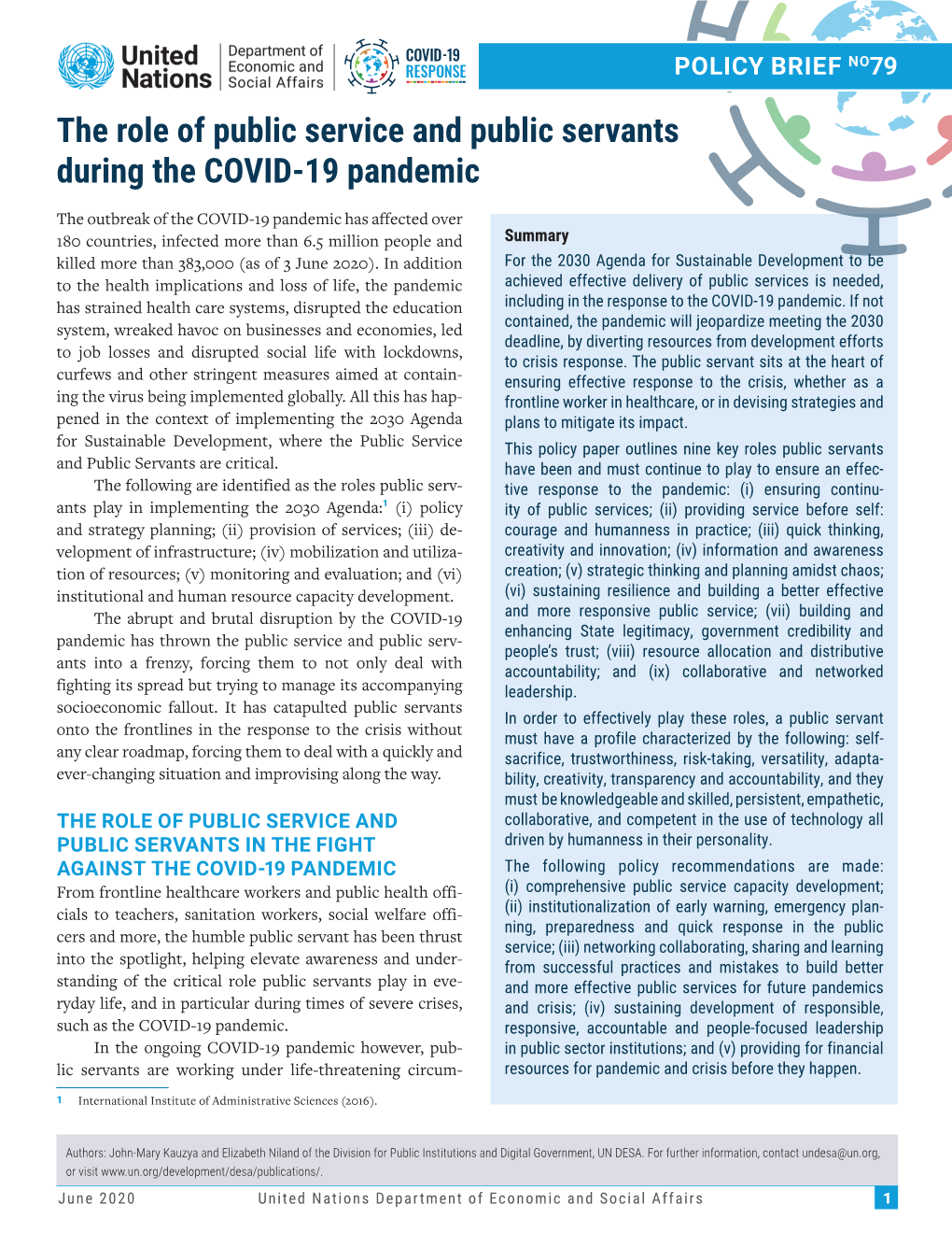 The Role of Public Service and Public Servants During the COVID-19 Pandemic