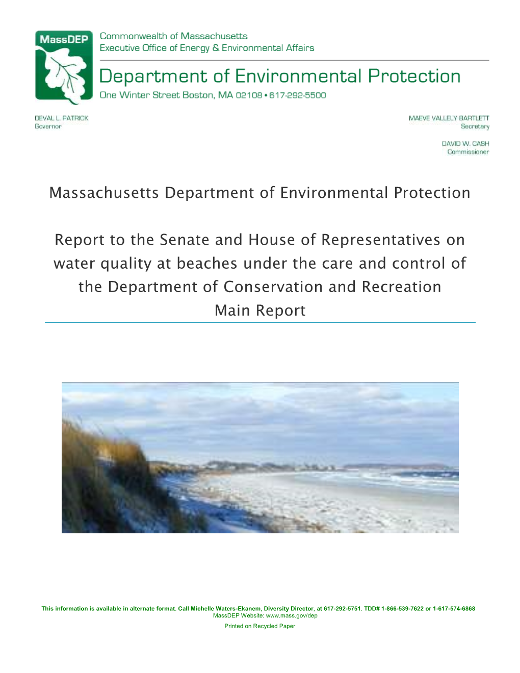Massachusetts Department of Environmental Protection Report To