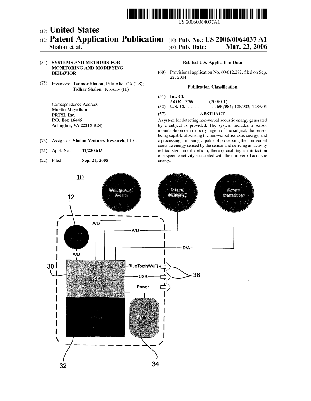 (12) Patent Application Publication (10) Pub. No.: US 2006/0064037 A1 Shalon Et Al