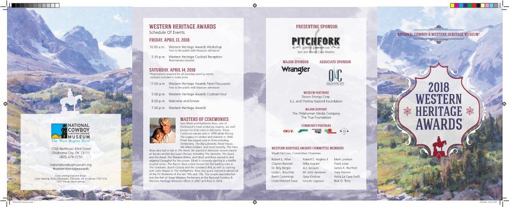 WESTERN HERITAGE AWARDS Schedule of Events FRIDAY, APRIL 13, 2018 10:00 A.M