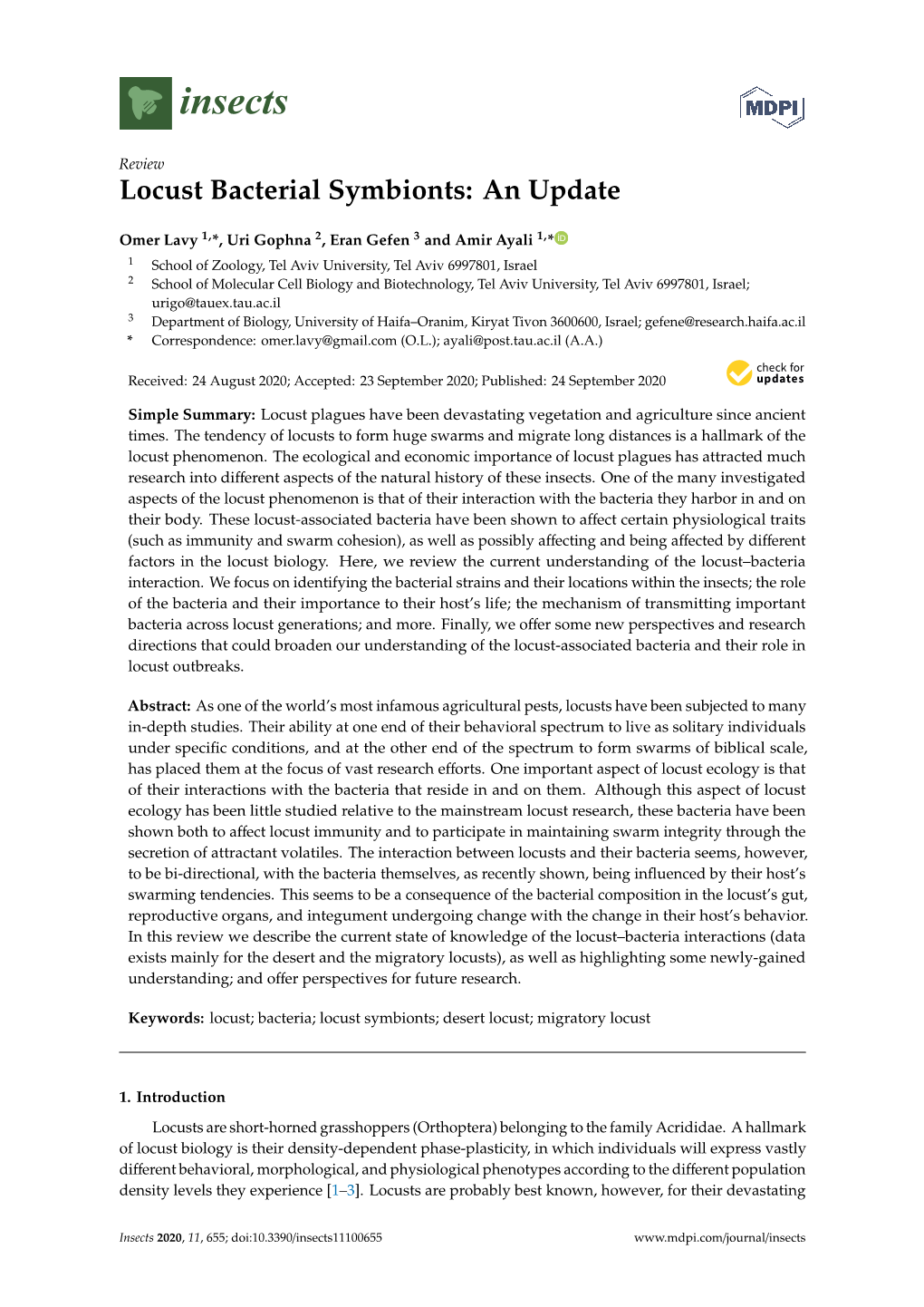 Locust Bacterial Symbionts: an Update