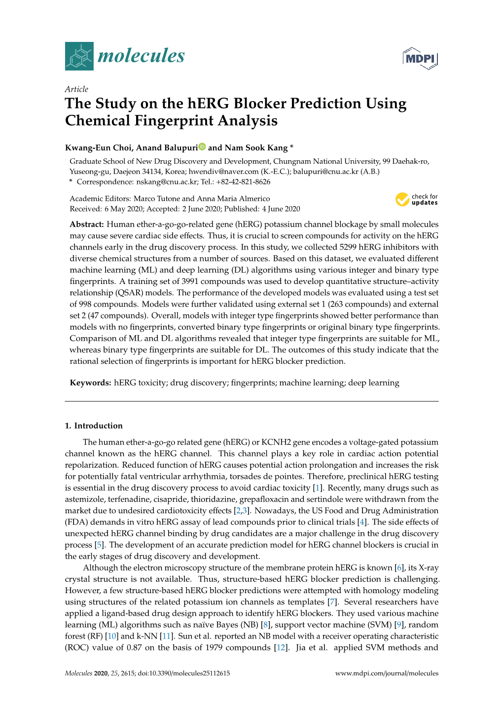 The Study on the Herg Blocker Prediction Using Chemical Fingerprint Analysis