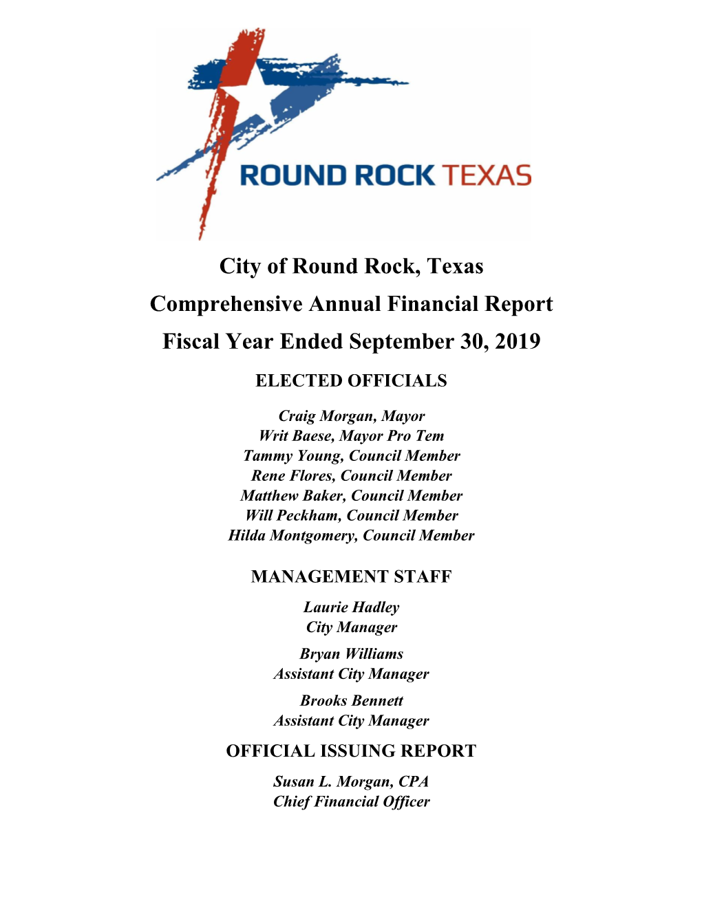 City of Round Rock, Texas Comprehensive Annual Financial Report Fiscal Year Ended September 30, 2019