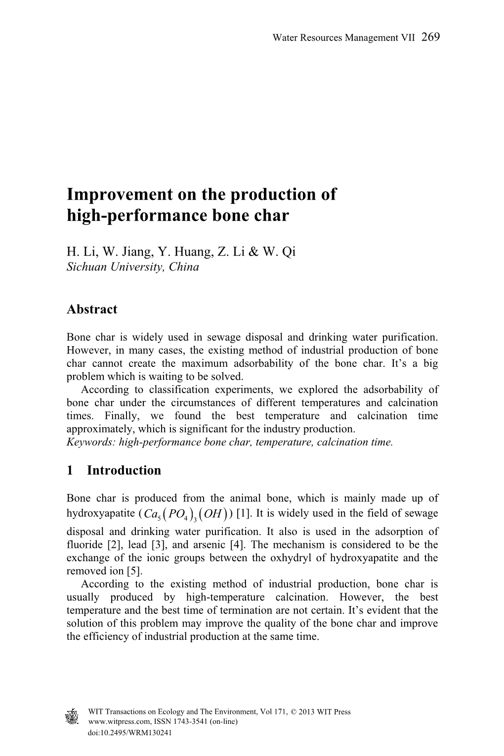 Improvement on the Production of High-Performance Bone Char
