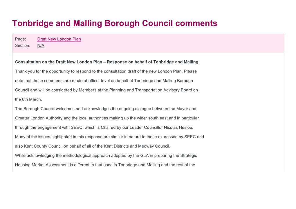 Tonbridge and Malling Borough Council Comments