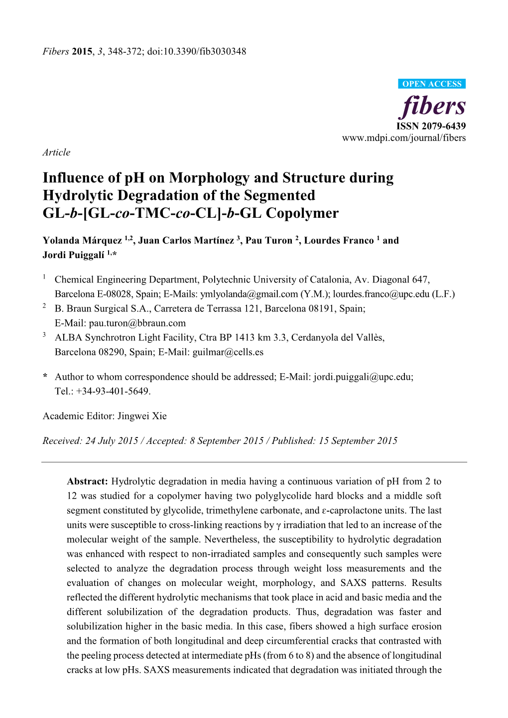 Influence of Ph on Morphology and Structure During Hydrolytic Degradation of the Segmented GL-B-[GL-Co-TMC-Co-CL]-B-GL Copolymer