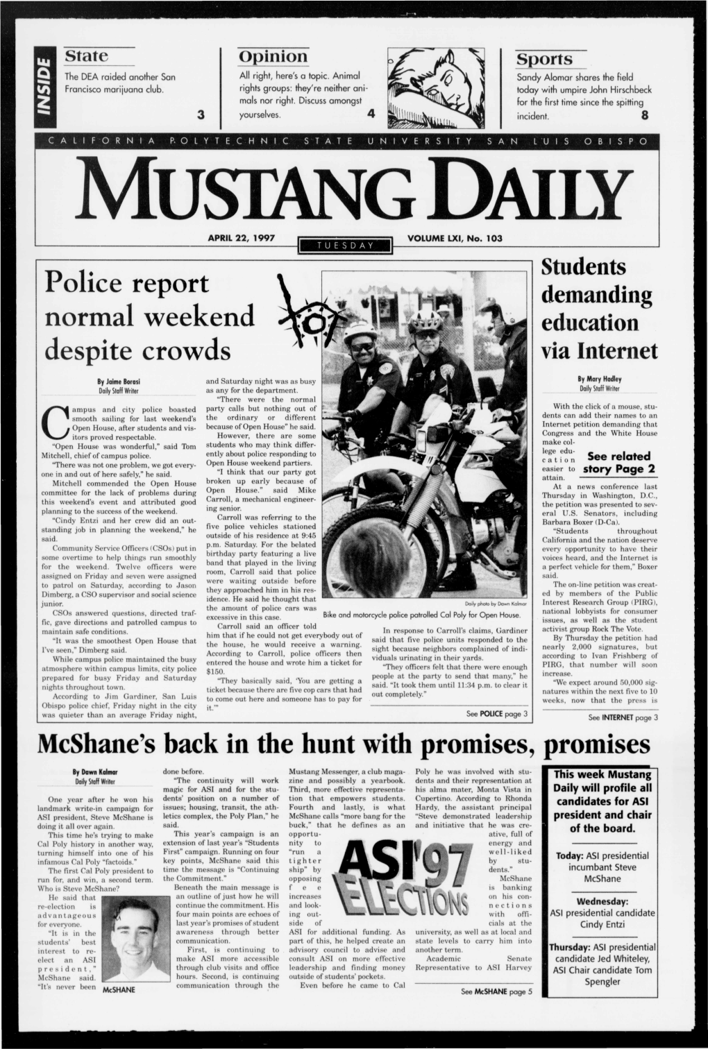 Mustang Daily, April 22, 1997