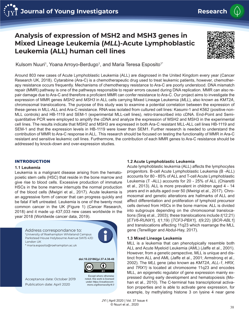 (MLL)-Acute Lymphoblastic Leukemia (ALL) Human Cell Lines