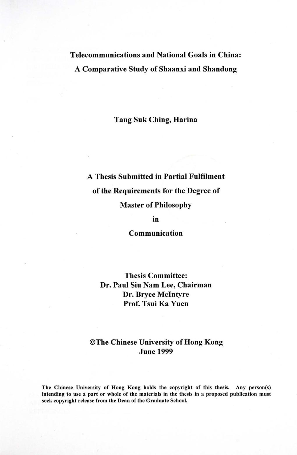 Telecommunications and National Goals in China: a Comparative Study of Shaanxi and Shandong