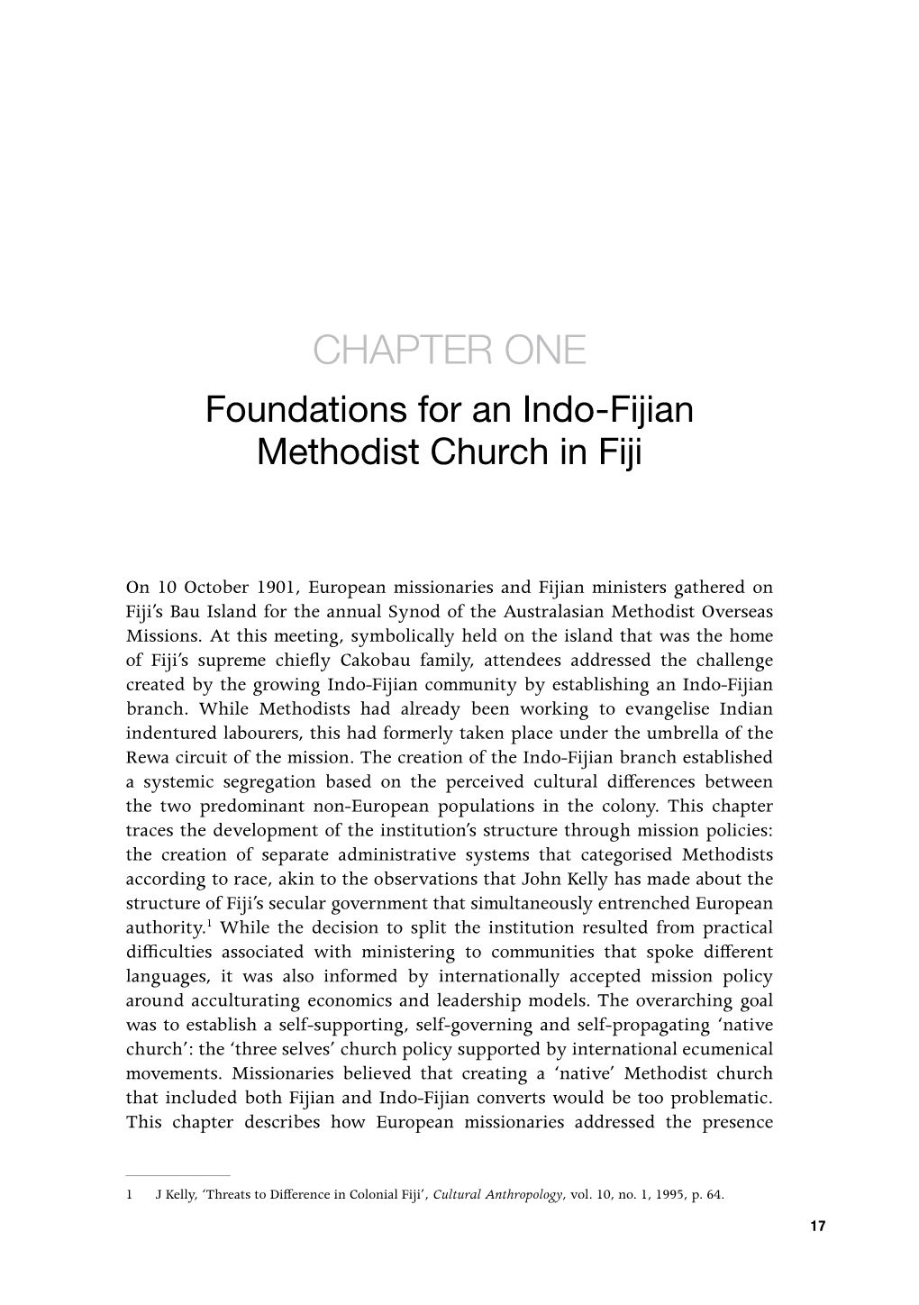 Foundations for an Indo-Fijian Methodist Church in Fiji