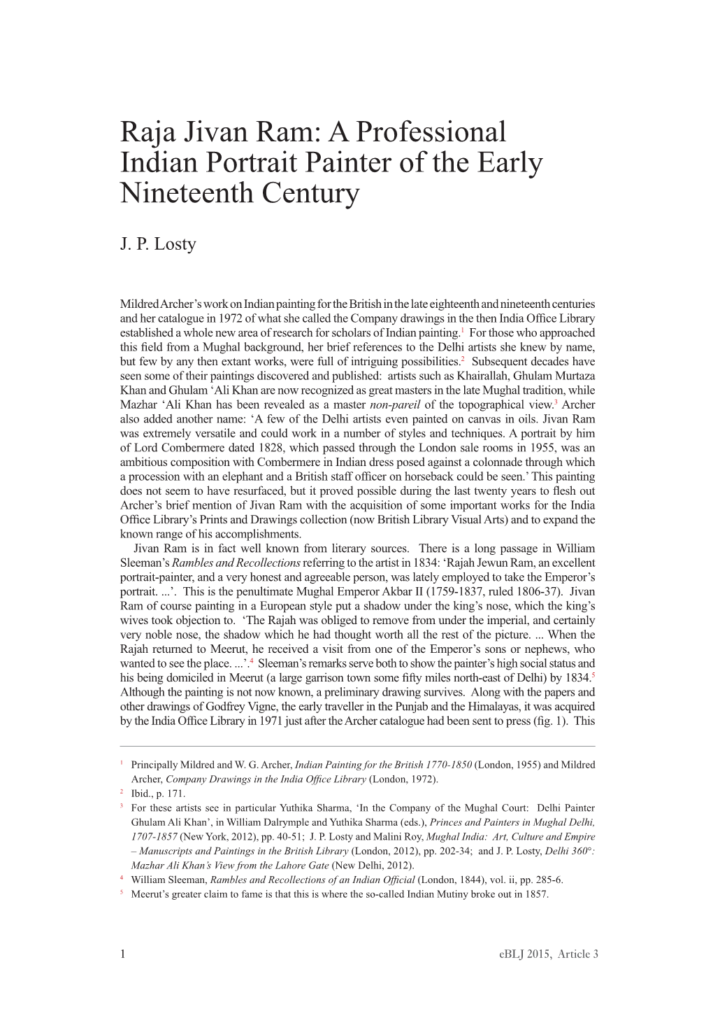 Raja Jivan Ram: a Professional Indian Portrait Painter of the Early Nineteenth Century