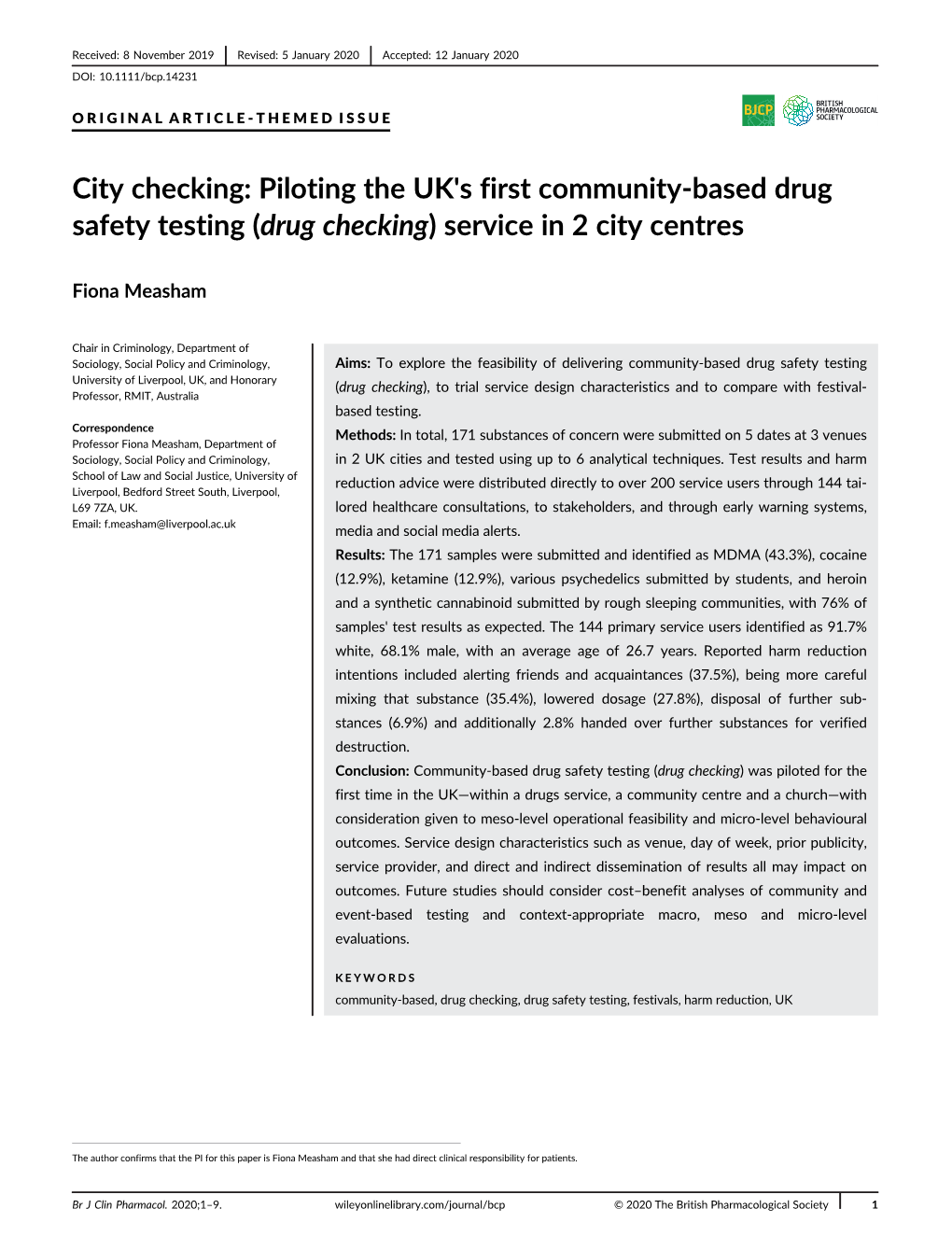 Piloting the UK's First Community‐Based Drug Safety Testing
