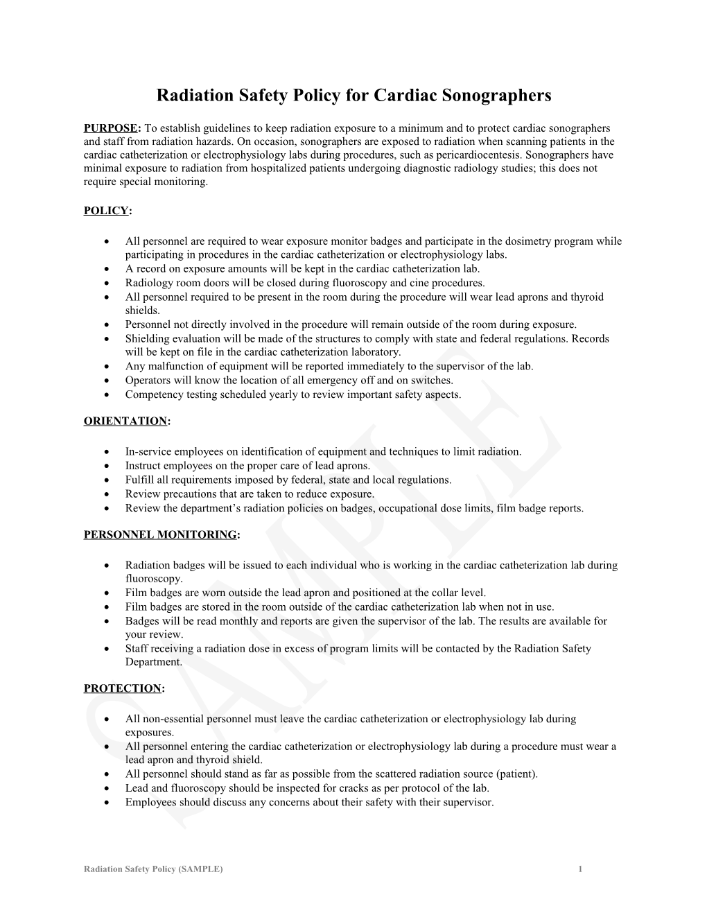 Radiation Safety Policy for Cardiac Sonographers