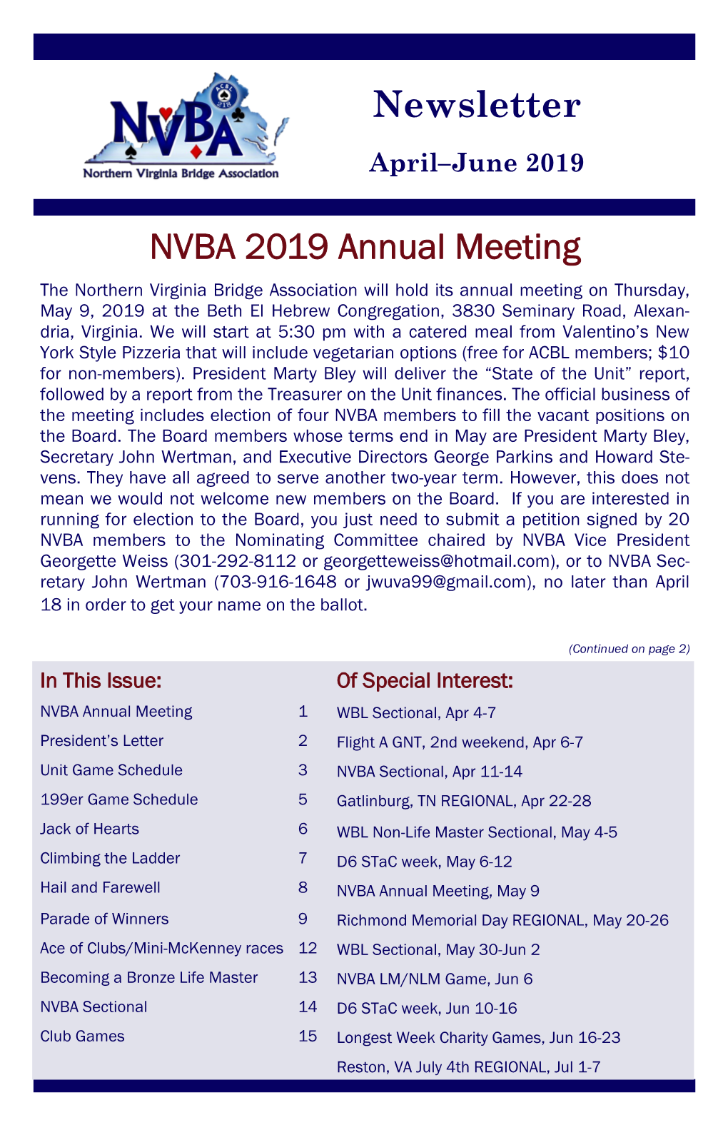 Newsletter NVBA 2019 Annual Meeting