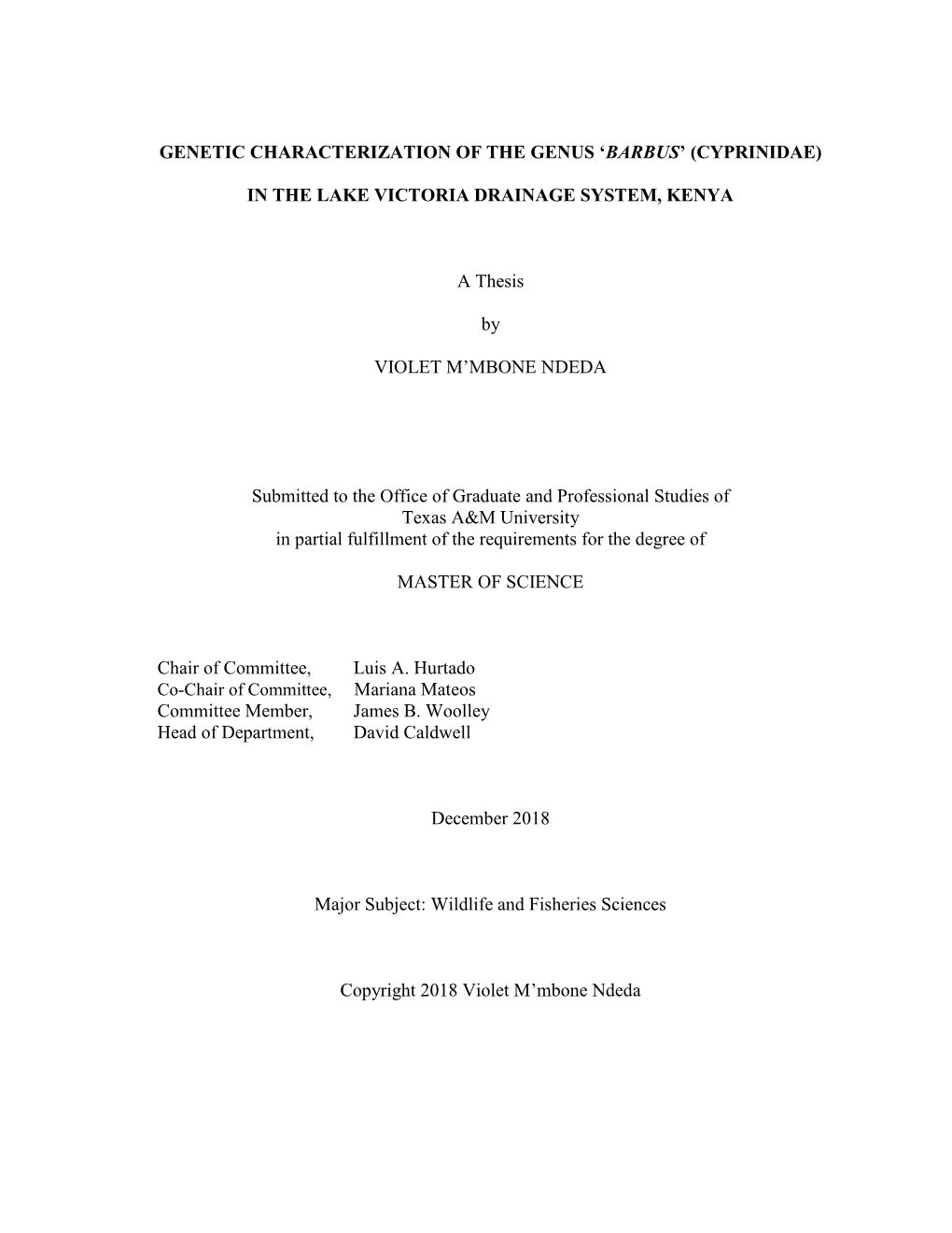 Genetic Characterization of the Genus 'Barbus' (Cyprinidae)