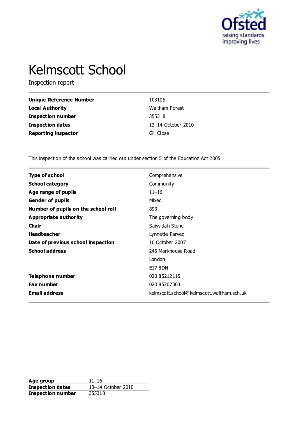 Kelmscott School Inspection Report