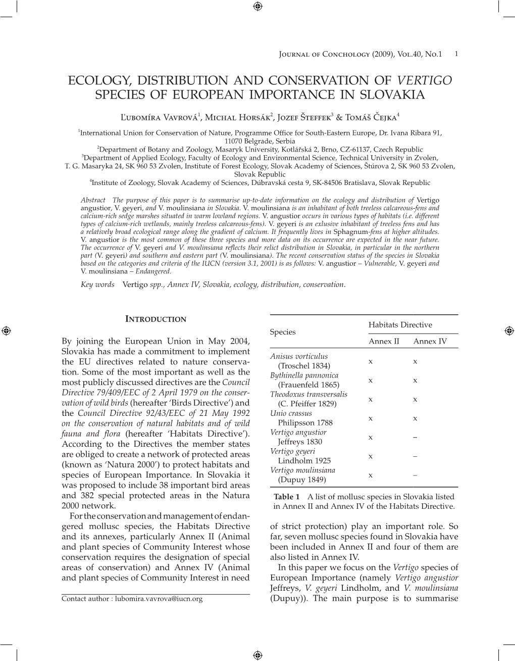 Ecology, Distribution and Conservation of Vertigo Species of European Importance in Slovakia