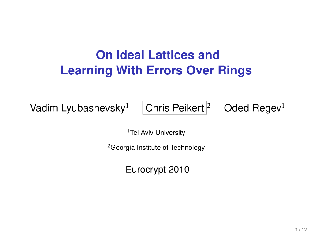 On Ideal Lattices and Learning with Errors Over Rings