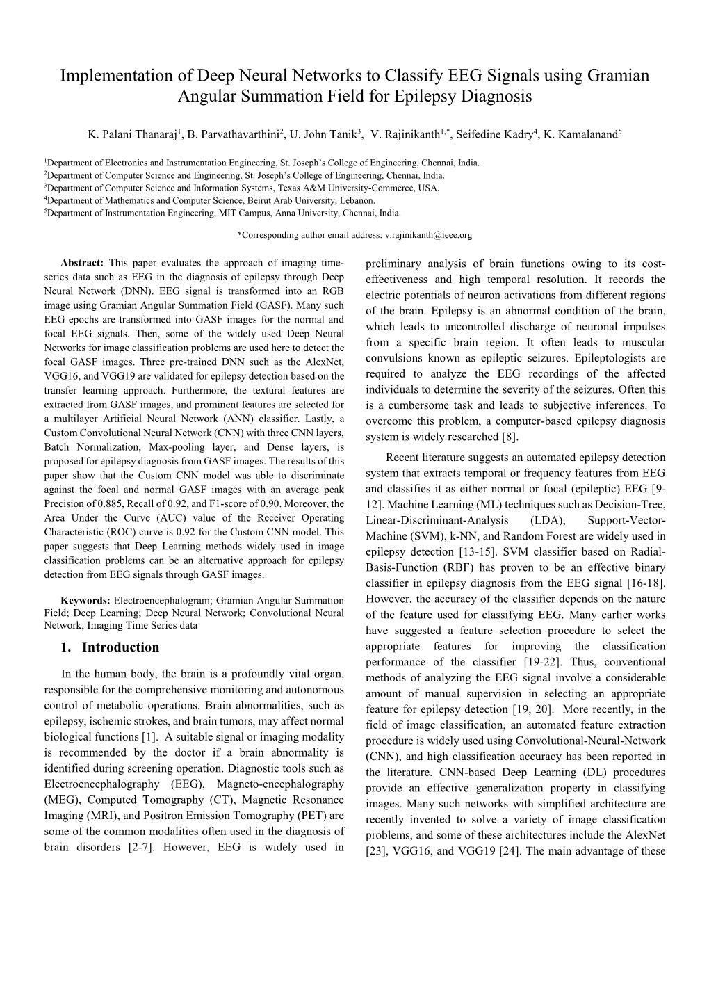 Implementation of Deep Neural Networks to Classify EEG Signals Using Gramian Angular Summation Field for Epilepsy Diagnosis