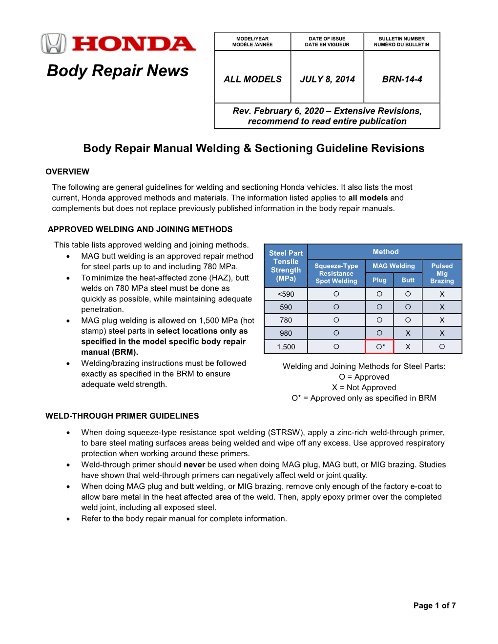 Body Repair Manual Welding & Sectioning Guideline Revisions