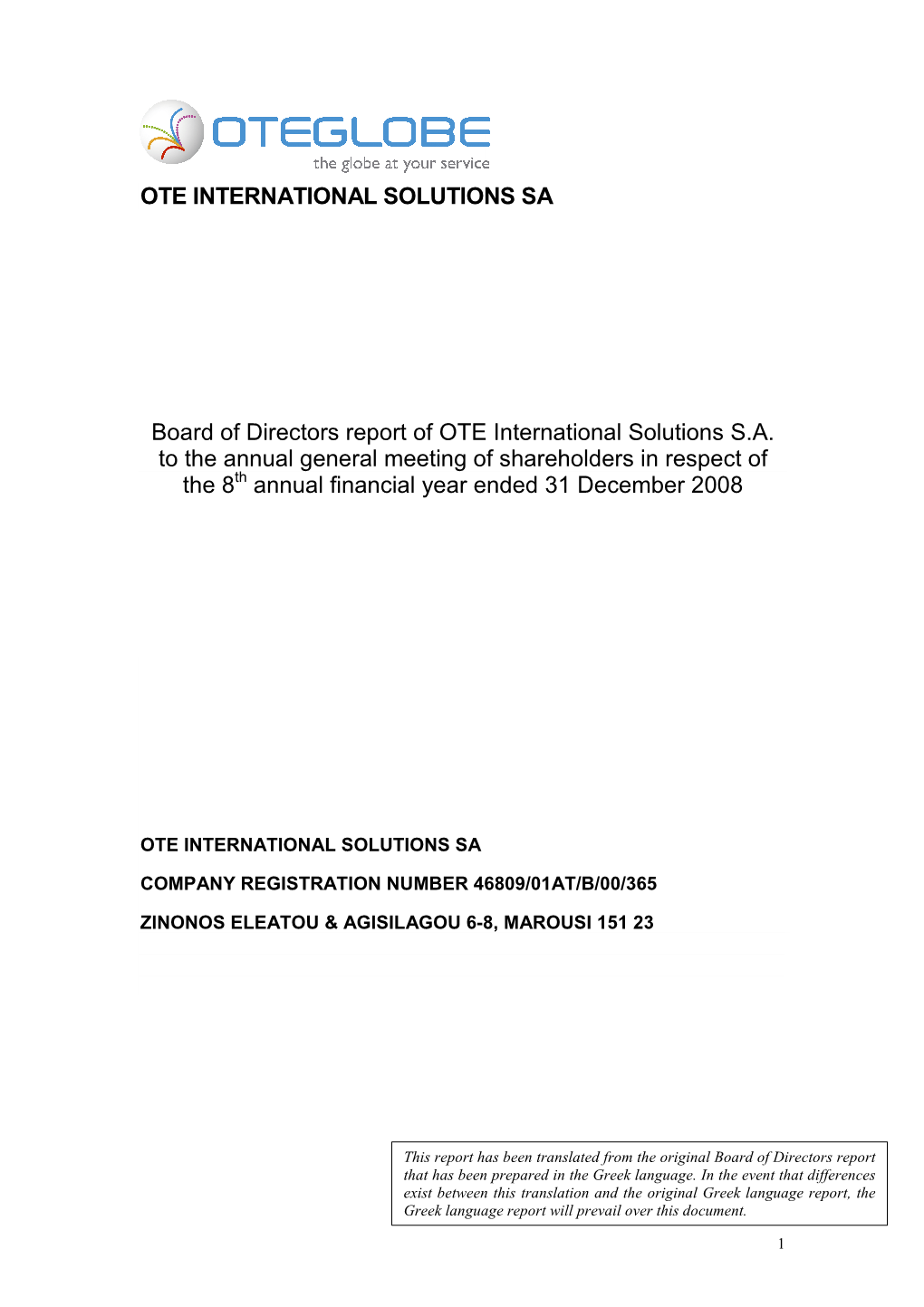 OTE INTERNATIONAL SOLUTIONS SA Board Of