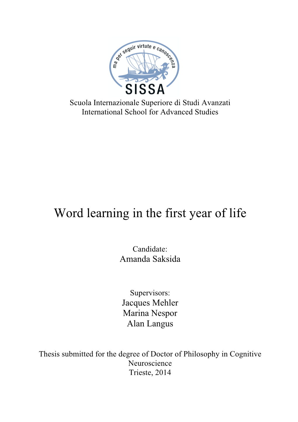 Word Learning in the First Year of Life