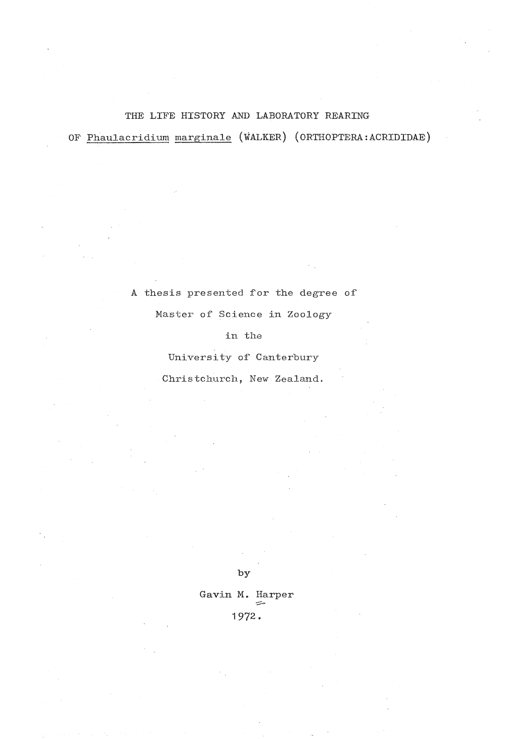 The Life History and Laboratory Rearing of Phaulacridium Marginale (Walker