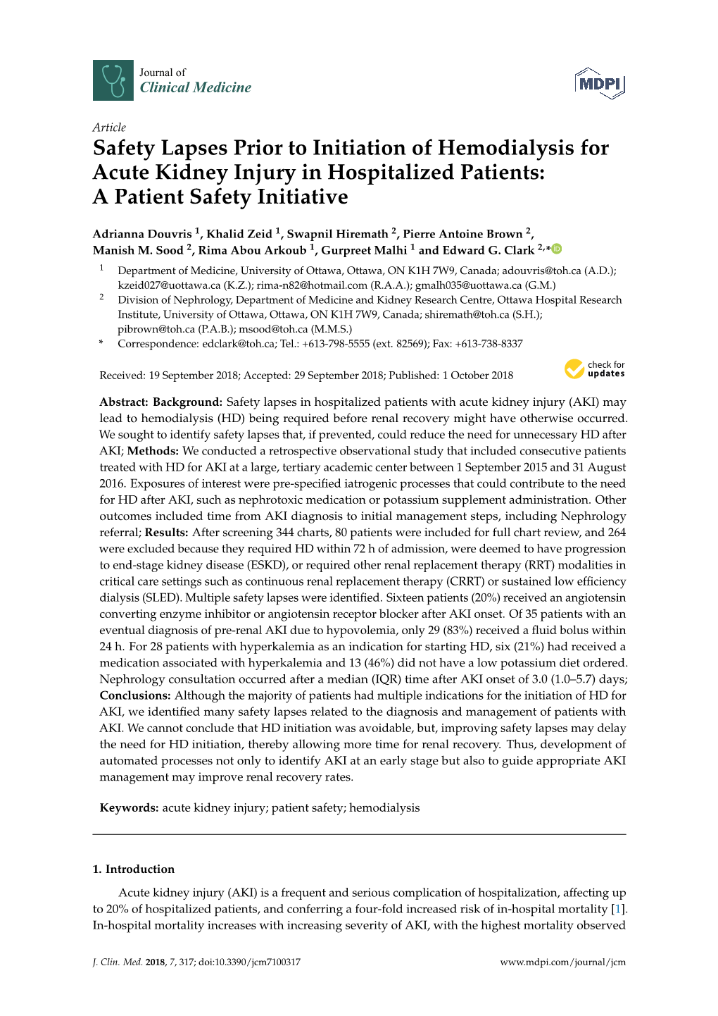 Safety Lapses Prior to Initiation of Hemodialysis for Acute Kidney Injury in Hospitalized Patients: a Patient Safety Initiative