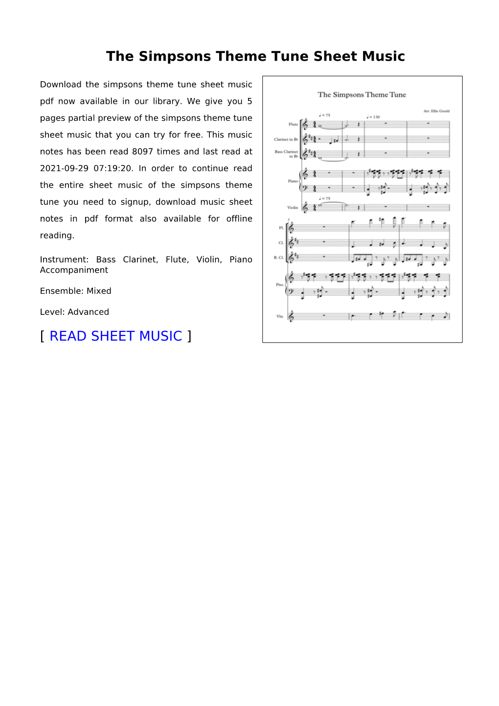 The Simpsons Theme Tune Sheet Music