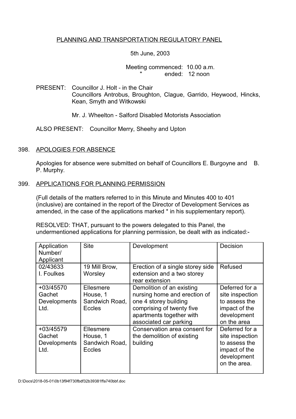 Planning and Transportation Regulatory Panel s6