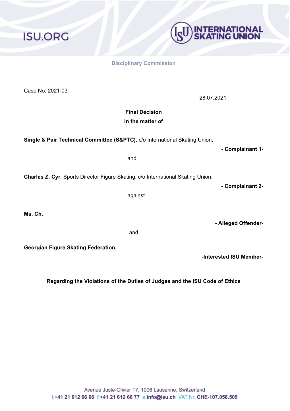 Case 2021-03, ISU Vs Chigogidze