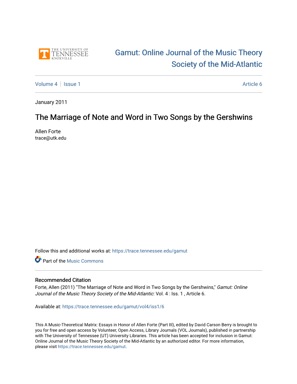 The Marriage of Note and Word in Two Songs by the Gershwins