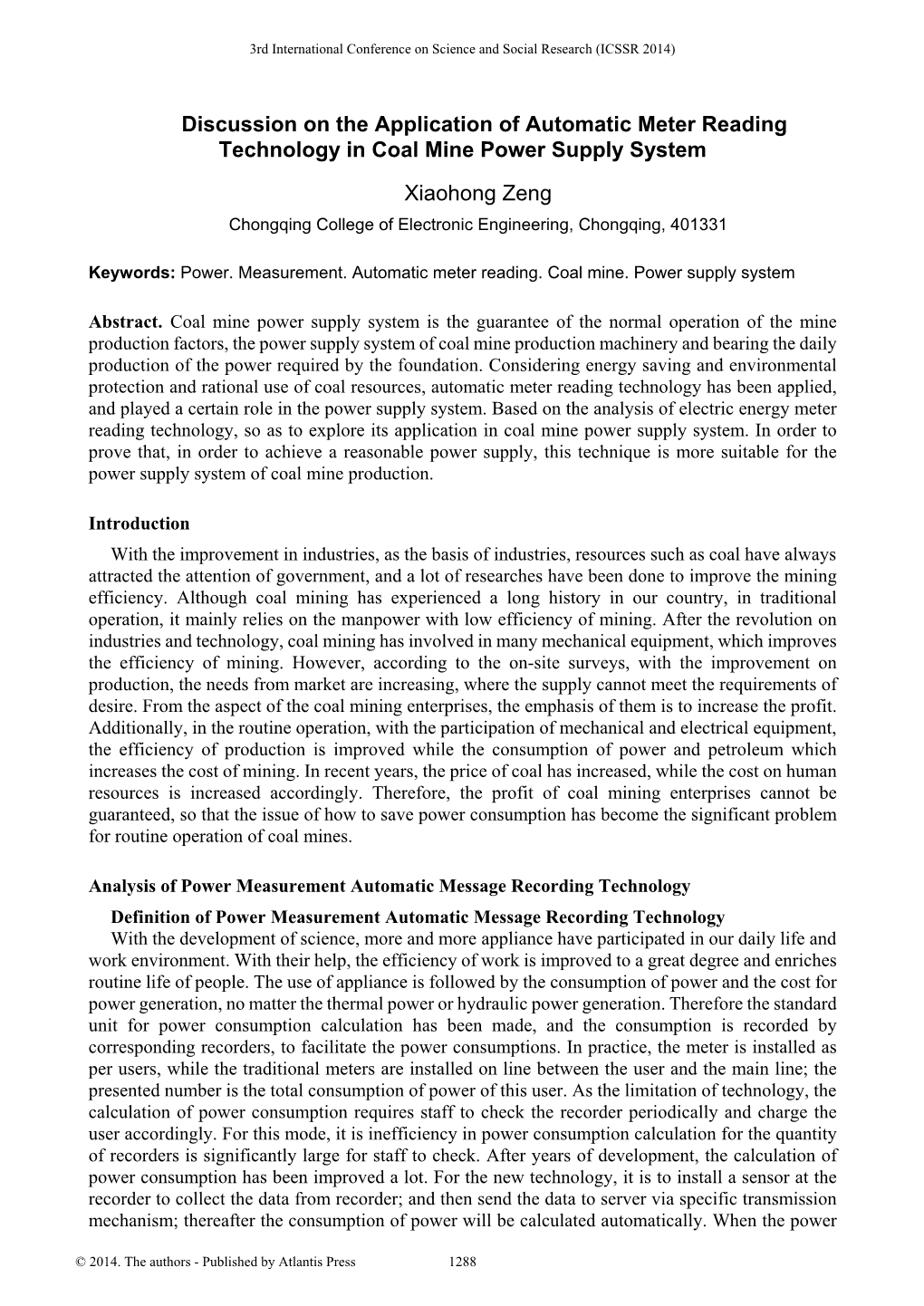 Discussion on the Application of Automatic Meter Reading Technology in Coal Mine Power Supply System