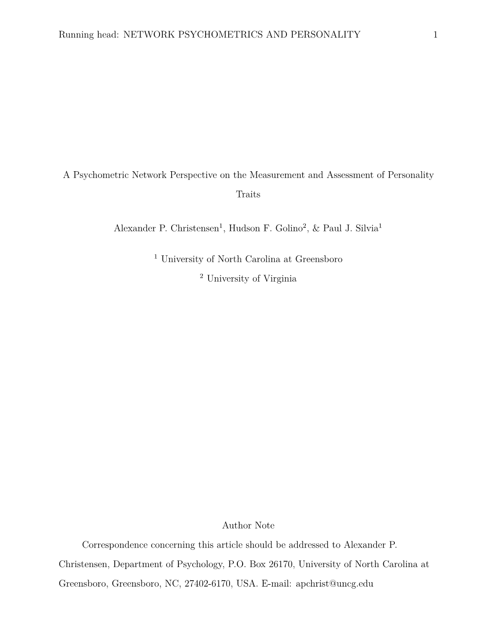 A Psychometric Network Perspective on the Measurement and Assessment of Personality Traits